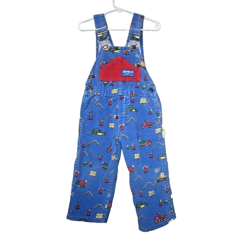 True Vintage 80s Oshkosh Bgosh Blue Construction Corduroy Overalls 2T